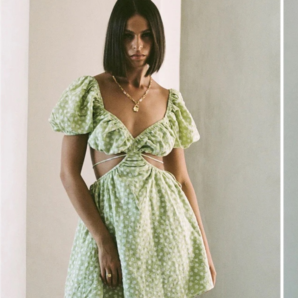 Sabo Skirt Green Siana Floral Puff Sleeve Dress - Picture 3 of 5